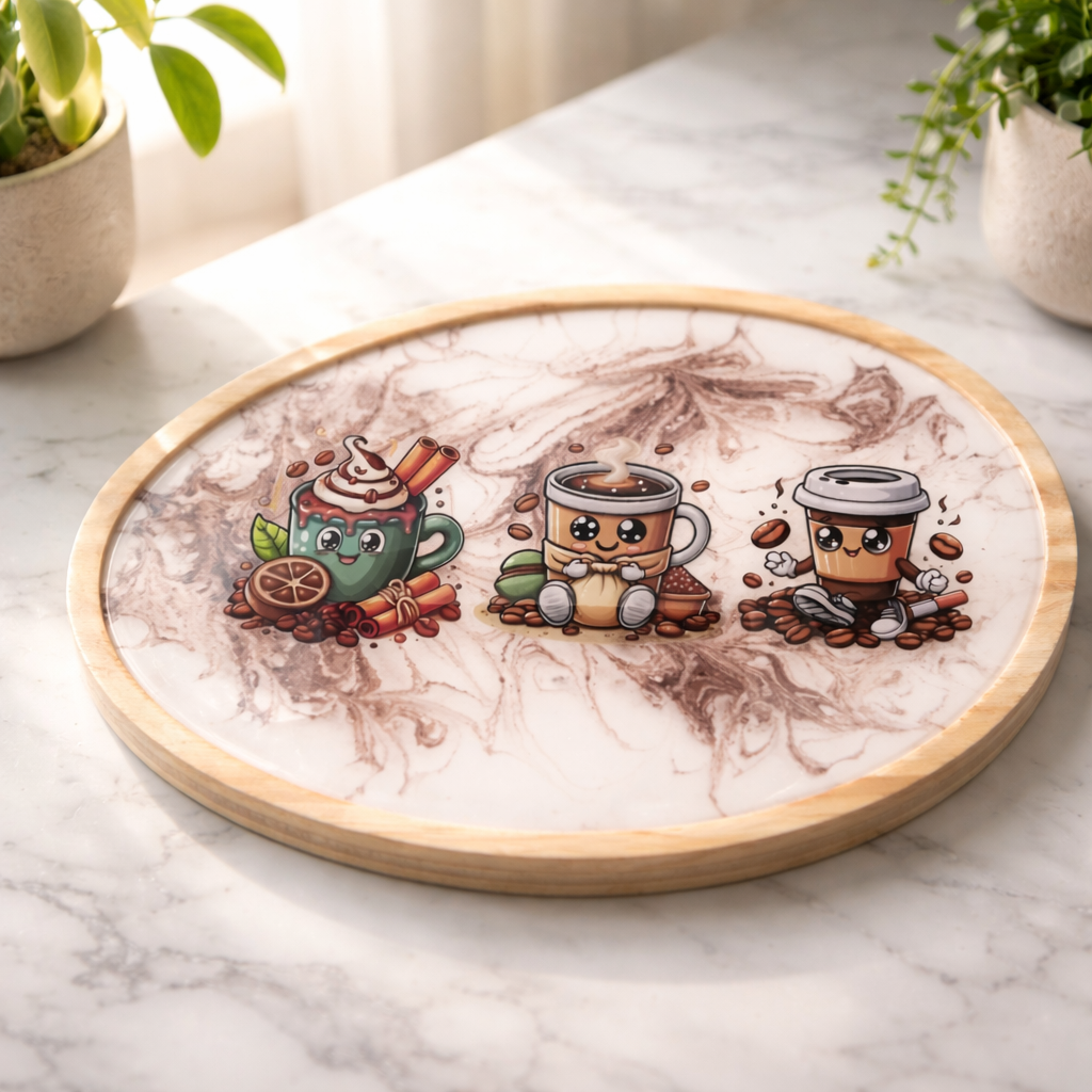 Plateau bois théme café