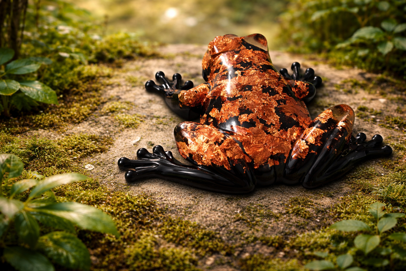 GRENOUILLE NOIR ET FEUILLE CUIVRE