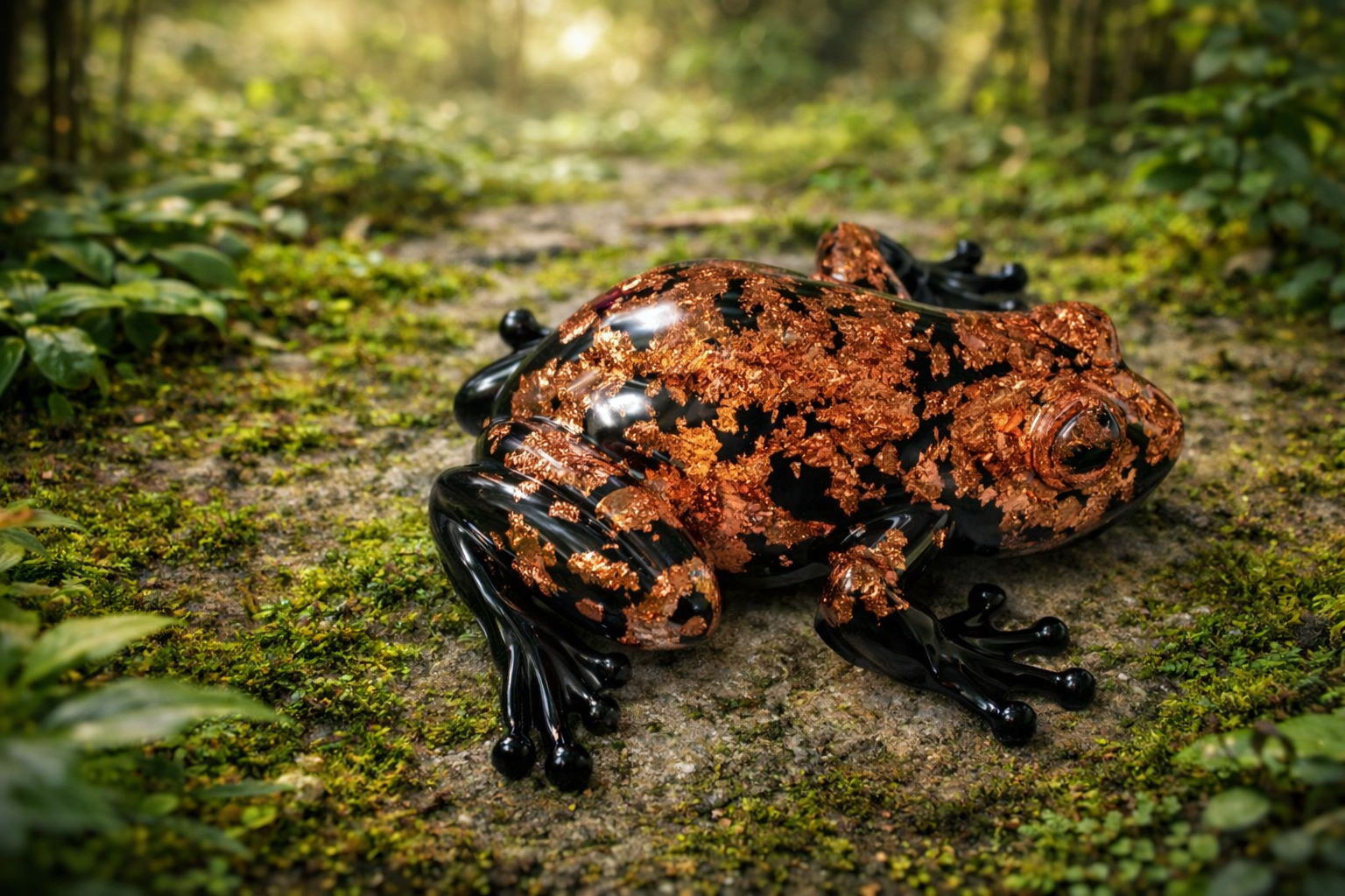 GRENOUILLE NOIR ET FEUILLE CUIVRE