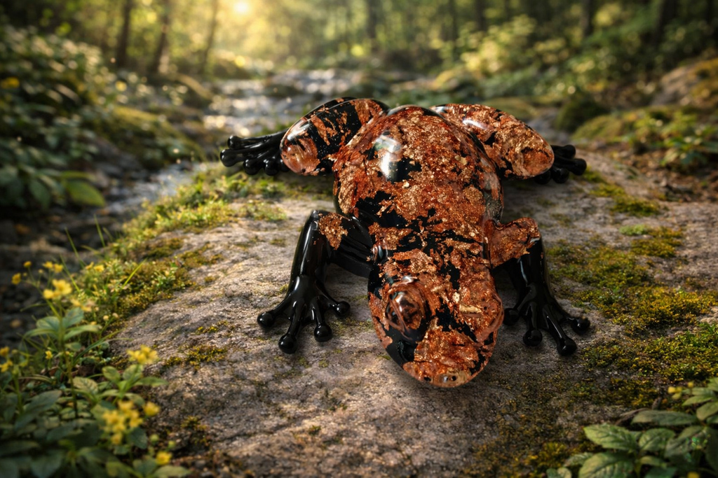 GRENOUILLE NOIR ET FEUILLE CUIVRE